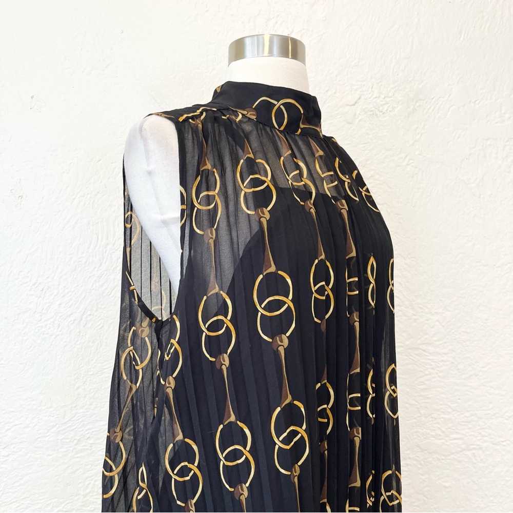 Banana Republic Dress Midi Pleated Black Horsebit Chain Print Medium M - Picture 11 of 14